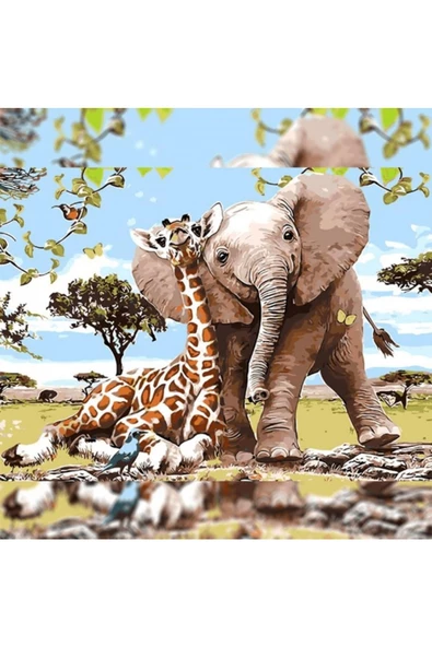 Canvas Safari Gezisi Sayılarla Boyama Seti  Kasnaklı 70 x 90 cm ürün görseli 1