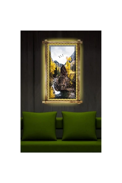 Kanvas Manzara Led Işıklı Rustik Tablo 96 x 56 cm - Resim 2