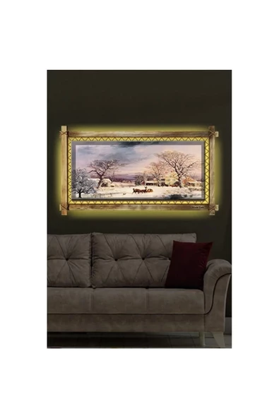 Kanvas Kış Tablo Led Işıklı Rustik Tablo - Resim 2