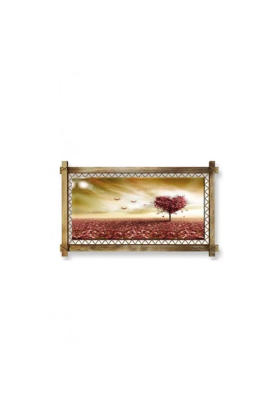 Kanvas Kalp Ağaç Led Işıklı Rustik Tablo 96 x 66 cm