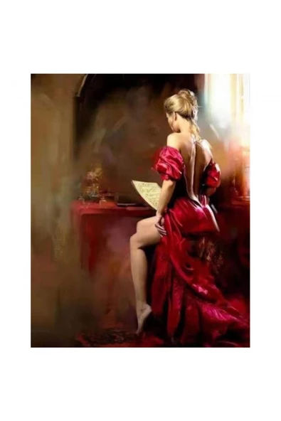 Canvas Kırmızı Rüya Sayılarla Boyama Seti  Kasnaklı 70 x 90 cm ürün görseli 1