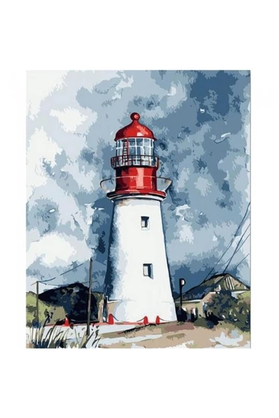 Canvas Deniz Feneri ve Bulutlar Sayılarla Boyama Seti  Kasnaklı 60 x 75 cm ürün görseli 1