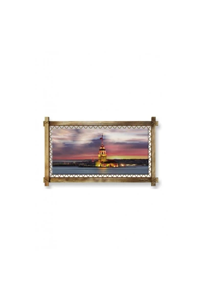 Kanvas Kız Kulesi Led Işıklı Rustik Tablo 96 x 56 cm