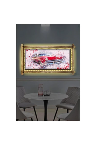 Kanvas Antika Araba Led Işıklı Rustik Tablo - Resim 2