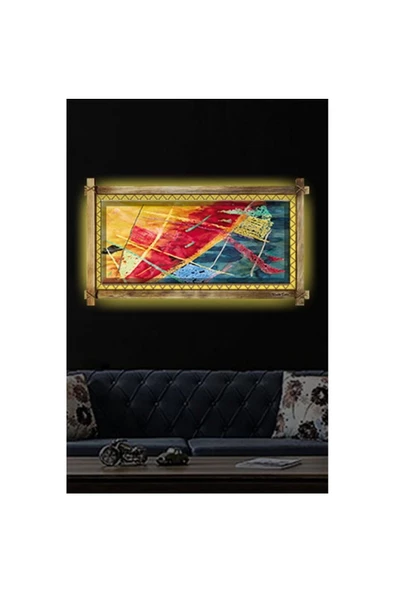 Kanvas Soyut Led Işıklı Rustik Tablo 66 x 45 cm - Resim 2