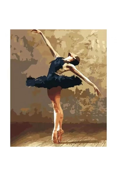 Canvas Siyah Elbiseli Balerin Sayılarla Boyama Seti  Kasnaklı 40 x 50 cm ürün görseli 1