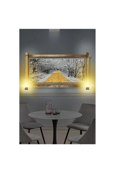 Kanvas Orman Sarı Yol Rustik Lambalı Tablo - Resim 2