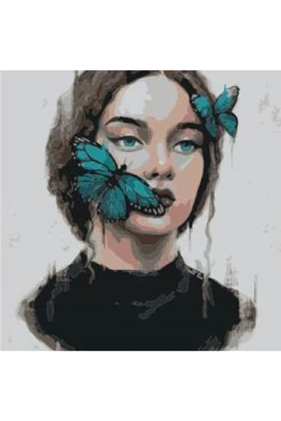 Canvas Kadın Kelebek Sayılarla Boyama Seti   Kasnaklı 40 x 50 cm ürün görseli