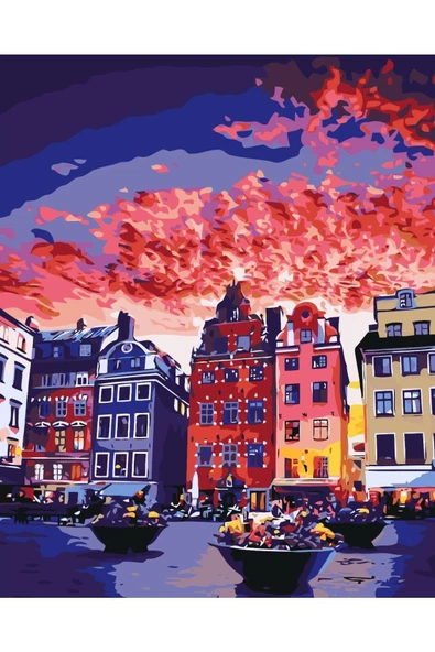 Canvas Renkli Evler Sayılarla Boyama Seti Kasnaklı 70 X 90 Cm