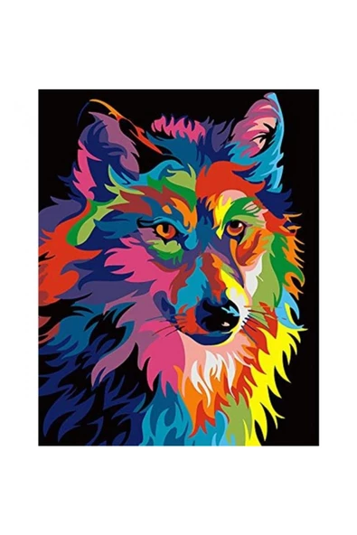 Canvas Renkli Kurt Sayılarla Boyama Seti  Kasnaklı 70 x 90 cm ürün görseli 1