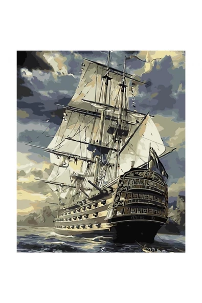 Canvas Görkemli Kalyon Sayılarla Boyama Seti  Kasnaklı 50 x 65 cm