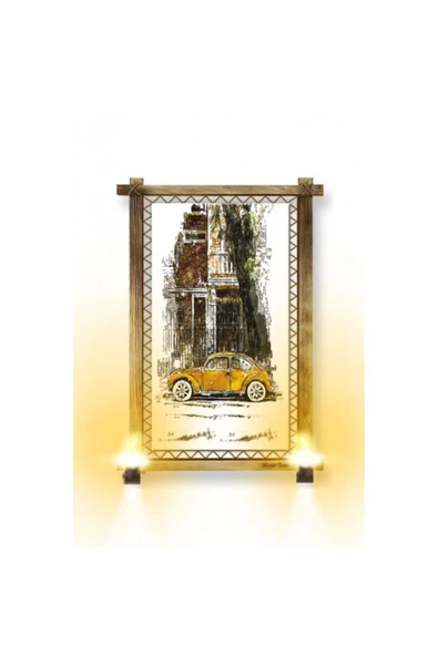 Kanvas Sarı Araba Rustik Lambalı Tablo 96 x 66 cm ürün görseli