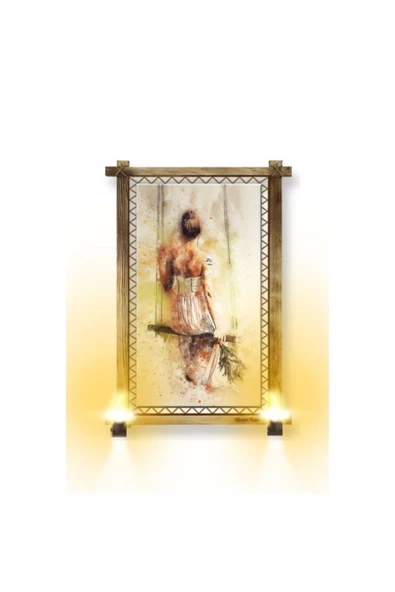 Kanvas Salıncaklı Kız Rustik Lambalı Tablo ürün görseli 1