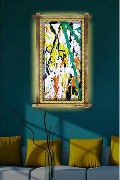 Kanvas Soyut Led Işıklı Rustik Tablo 96 X 66 Cm
