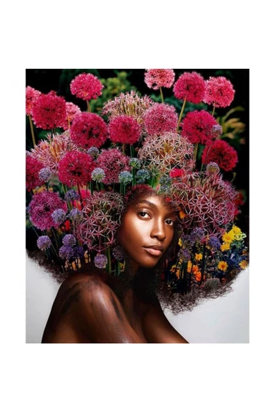 Canvas Çiçek Kadın 32 Sayılarla Boyama Seti  Kasnaklı 50 x 65 cm