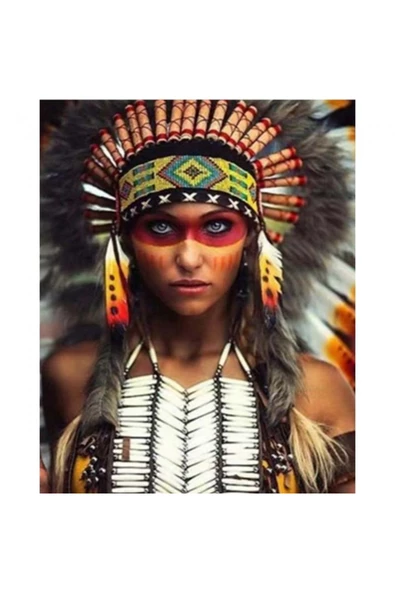 Canvas Kızılderili Kadın Sayılarla Boyama Seti  Kasnaklı 90 x 110 cm ürün görseli 1