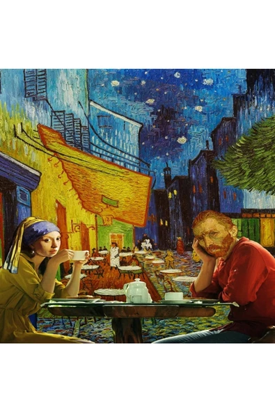 Canvas İnce Küpeli Kız ve Gogh Sayılarla Boyama Seti  Kasnaklı 50 x 65 cm ürün görseli 1