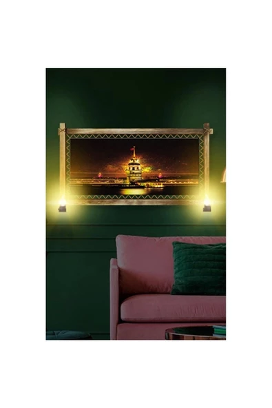 Kanvas Kız Kulesi Rustik Lambalı Tablo - Resim 2