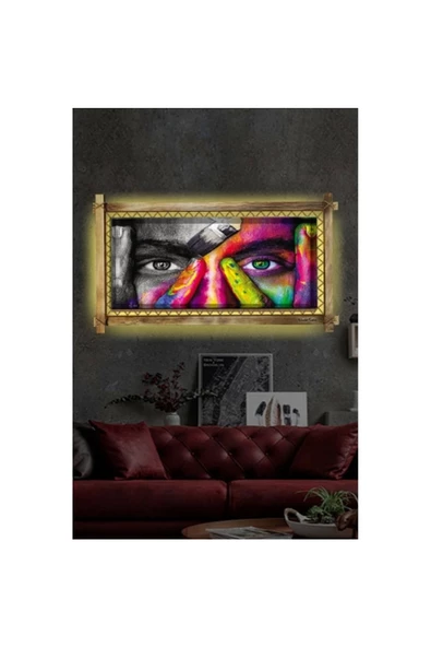 Defnada Kanvas Soyut Led Işıklı Rustik Tablo - Resim 2