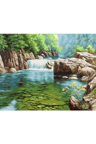 Canvas Şelale Sayılarla Boyama Seti  Kasnaklı 70 x 90 cm