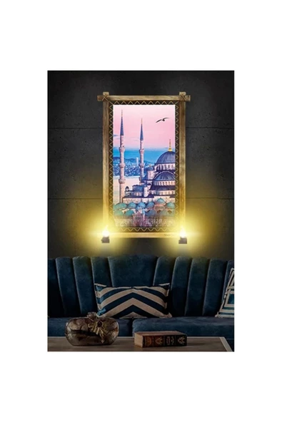 Kanvas İstanbul Camii Rustik Lambalı Tablo - Resim 2