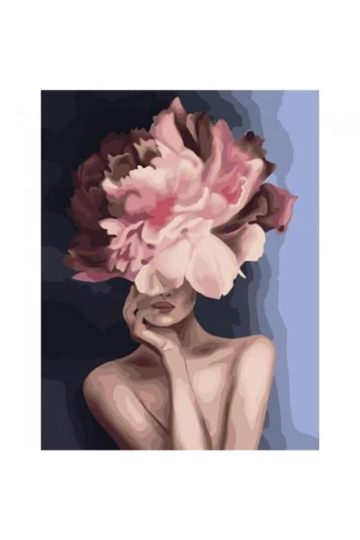 Canvas Çiçek Kadın 3 Renkli Sayılarla Boyama Seti  Kasnaklı 60 x 75 cm