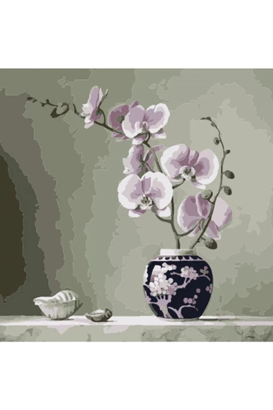 Canvas Masa Vazo Çiçek Bitiş Sayılarla Boyama  Seti  Kasnaklı 50 x 65 cm