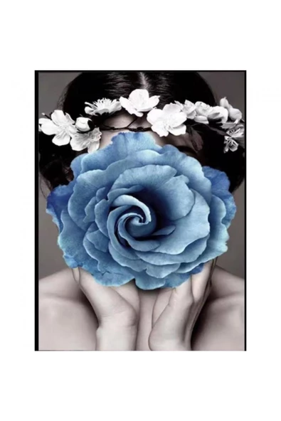 Canvas Çiçek Kadın 17 Sayılarla Boyama Seti  Kasnaklı 60 x 75 cm
