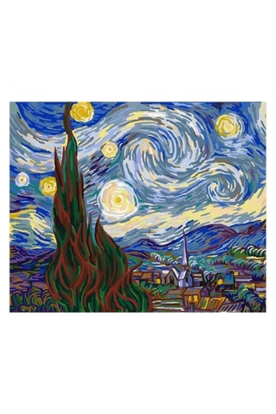 Canvas Van Gogh Yıldızlı Geceler Sayılarla Boyama Seti  Kasnaklı 100 x 140 cm ürün görseli 1