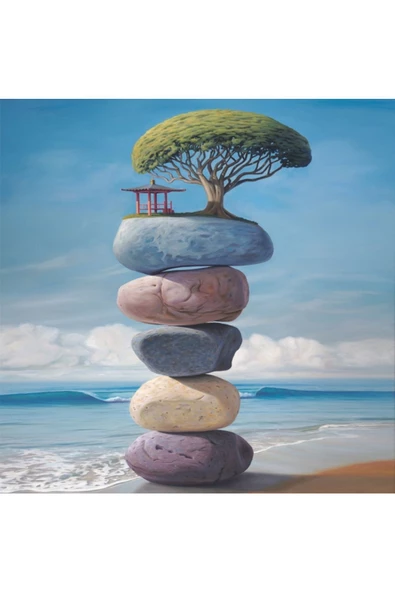 Canvas Huzurlu Yaşamak Sayılarla Boyama Seti  Kasnaklı 70 x 90 cm ürün görseli 1