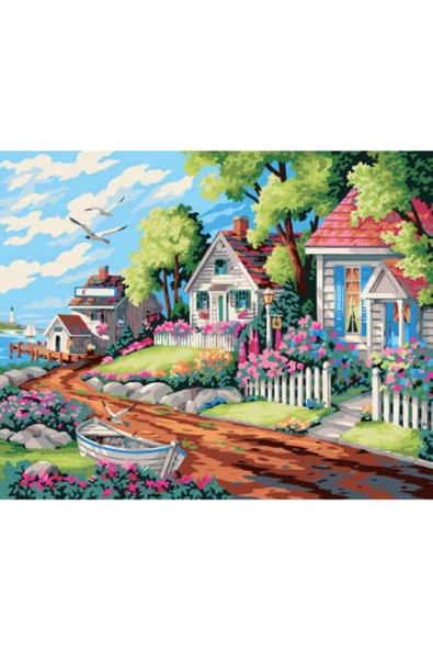 Canvas Köy Evi Sayılarla Boyama Seti  Kasnaklı 90 x 110 cm ürün görseli 1