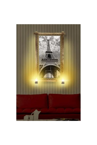 Kanvas Eyfel Kulesi Rustik Lambalı Tablo - Resim 2