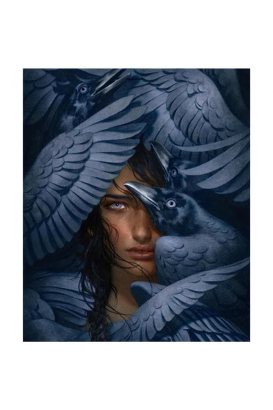 Canvas Güzel Kadın ve Kuşlar Sayılarla Boyama Seti  Kasnaklı 100 x 140 cm ürün görseli 1