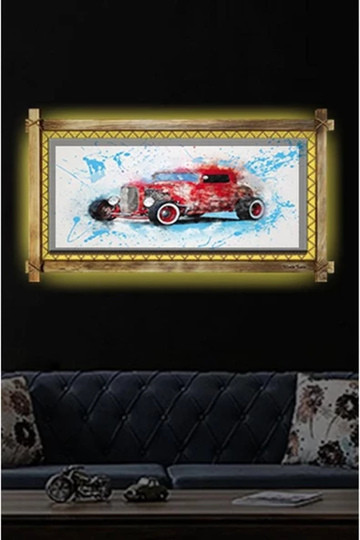 Kanvas Kırmızı Antika Led Işıklı Rustik Tablo 96 X 66 Cm ürün görseli 1