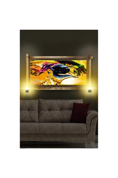 Kanvas Sarı Soyut Rustik Lambalı Tablo - Resim 2