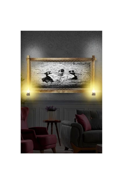 Kanvas Dans Eden Kızlar Rustik Lambalı Tablo - Resim 2