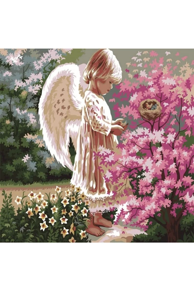 Canvas Düş Bahçesinde Bir Melek Sayılarla Boyama Seti  Kasnaklı 100 x 140 cm ürün görseli 1