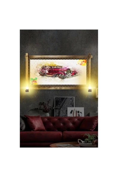 Kanvas Antika Araba Rustik Lambalı Tablo - Resim 2