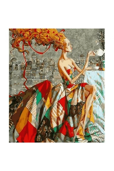 Canvas Renkler ve Kadın Sayılarla Boyama Seti  Kasnaklı 60 x 75 cm ürün görseli 1