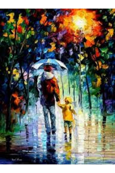 Canvas Yağmurlu Günde Yürüyüş Sayılarla Boyama Seti   Kasnaklı 60 x 75 cm ürün görseli 1