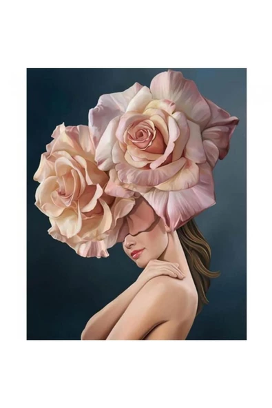 Canvas Çiçek Kadın 1 Renkli Sayılarla Boyama Seti  Kasnaklı 60 x 75 cm