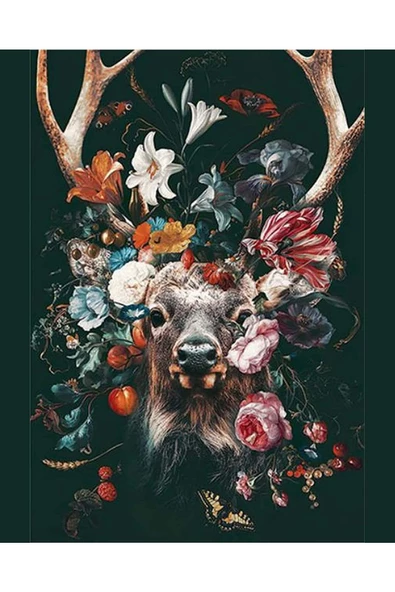 Canvas Geyiğin Çiçekleri Sayılarla Boyama Seti Kasnaklı 90 x 110 cm ürün görseli 1