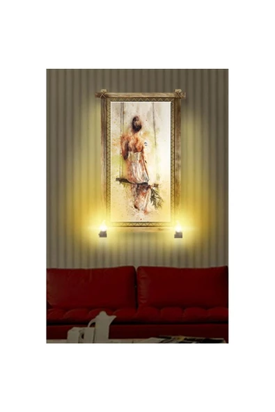 Kanvas Salıncaklı Kız Rustik Lambalı Tablo - Resim 2