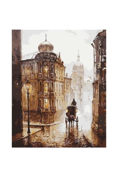 Canvas Sokaklar ve Fayton Sayılarla Boyama Seti  Kasnaklı 60 x 75 cm ürün görseli 1