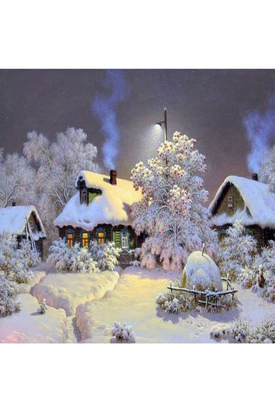 Canvas Kış Gelince Sayılarla Boyama Seti   Kasnaklı 60 x 75 cm ürün görseli 1