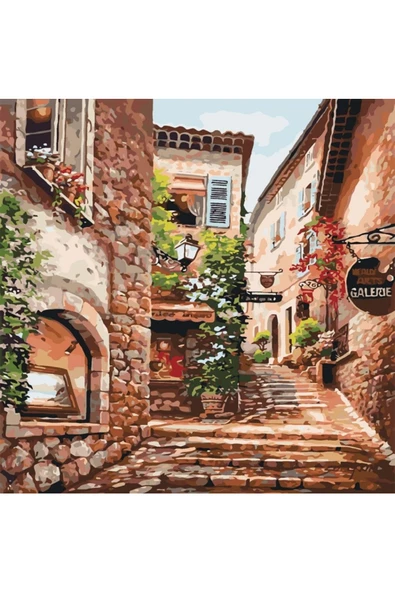 Canvas Arnavut Kaldırımlı Taş Sokaklar Sayılarla Boyama Seti  Kasnaklı 40 x 50 cm ürün görseli 1