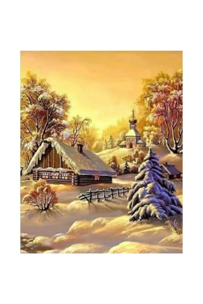 Canvas Bir Kış Manzarası Sayılarla Boyama Seti  Kasnaklı 100 x 140 cm ürün görseli