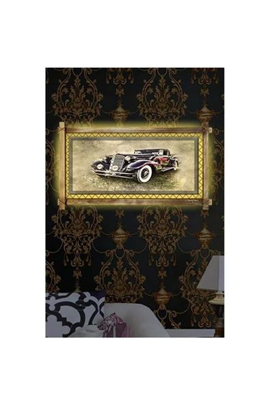 Kanvas Antika Araba Led Işıklı Rustik Tablo - Resim 2