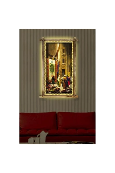 Kanvas Acem Halı Pazarı Led Işıklı Rustik Tablo - Resim 2