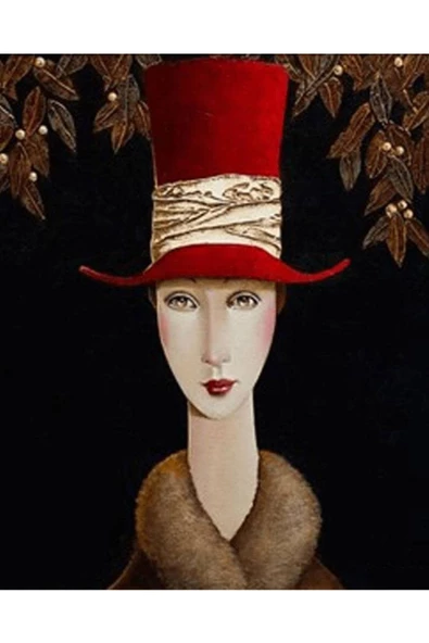 Canvas Kırmızı Şapkalı Kadın Sayılarla Boyama Seti Kasnaklı 90 X 110 Cm